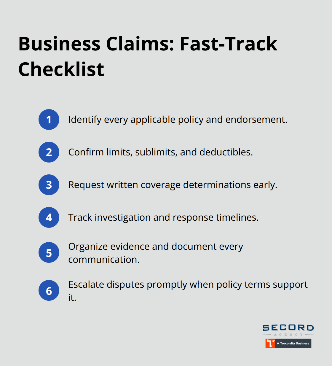 Compact checklist to manage Washington business liability and property damage claims