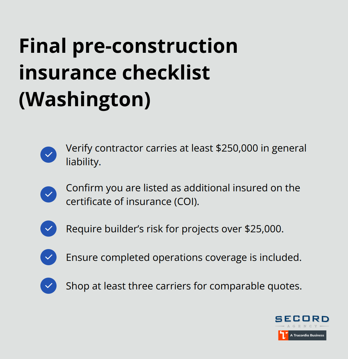 Checklist of essential contractor insurance steps for Washington homeowners before work begins. - Contractor insurance quotes WA