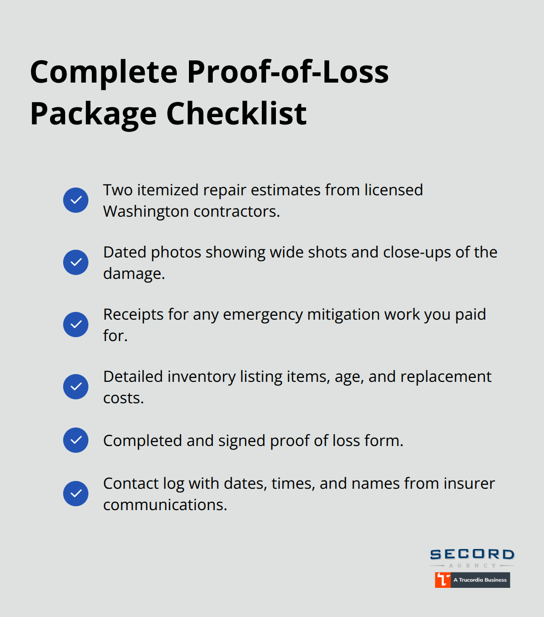 Checklist of documents to submit for a faster Washington homeowners insurance claim - Homeowners claims process Washington
