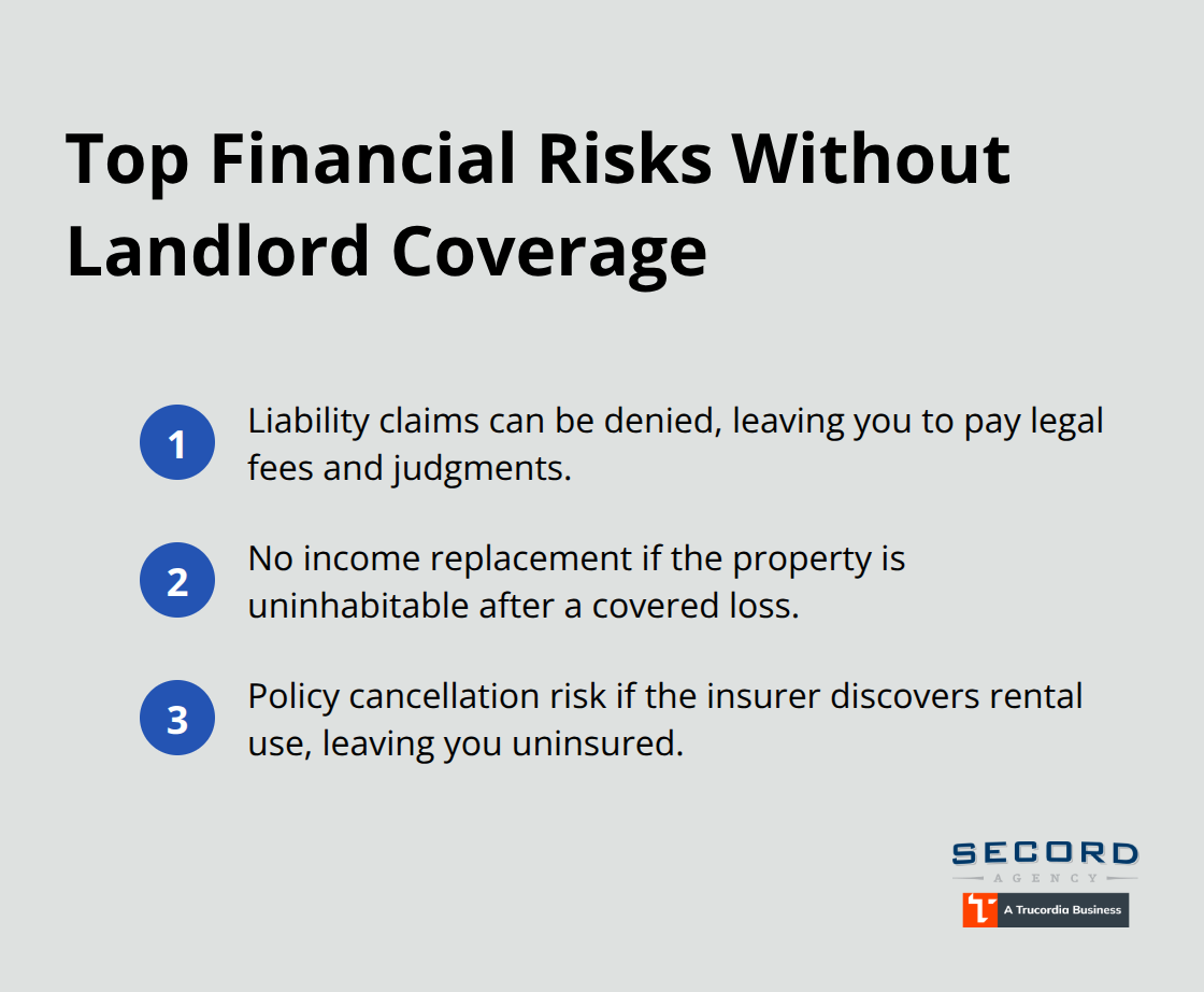 Compact list summarizing three major risks when relying on a homeowners policy for rentals - Landlord property policy Washington