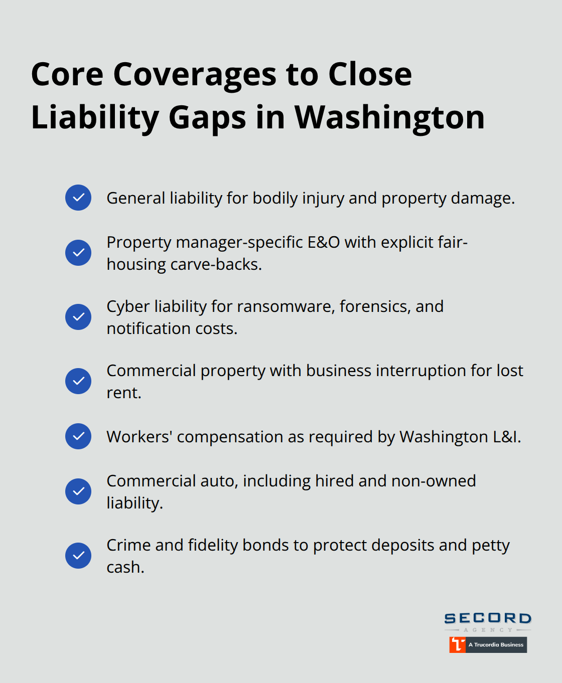Checklist of essential property manager coverages in Washington State - Property manager insurance WA