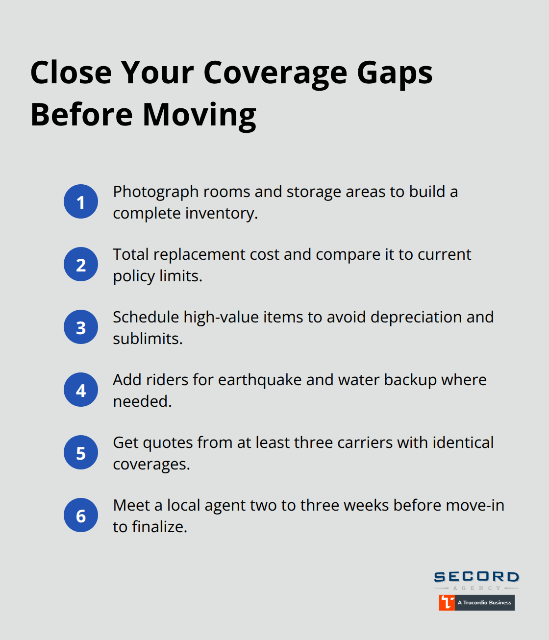 Compact step-by-step list to fix renters and condo insurance gaps before a move in Washington - Renters condo coverage WA
