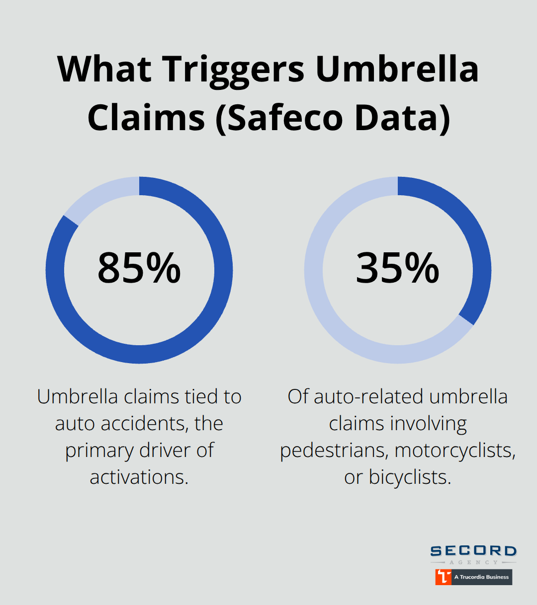 Breakdown of umbrella claim triggers showing auto accidents and vulnerable road users in the U.S. - Seattle personal umbrella policy