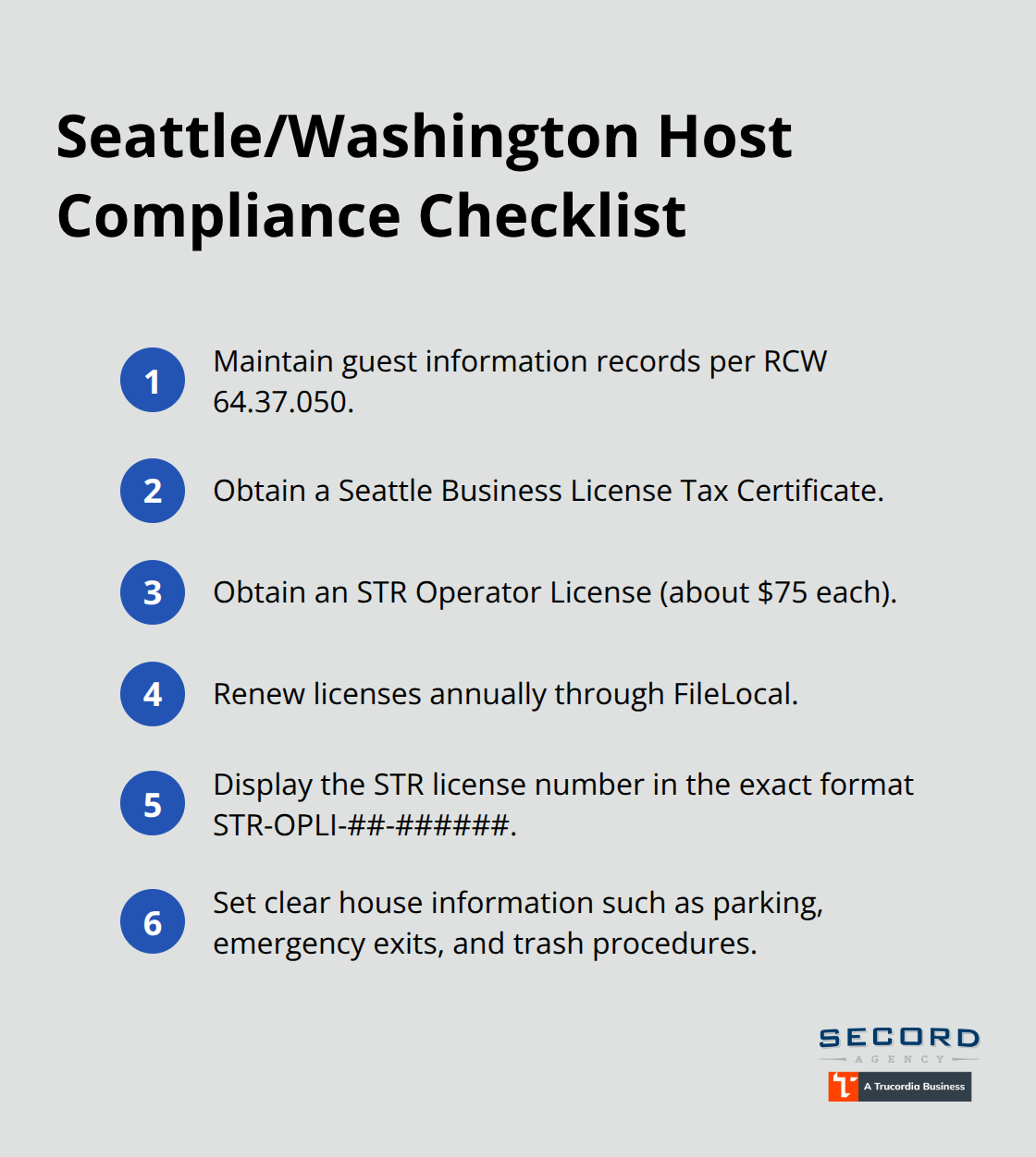 Compact checklist of key obligations for Washington and Seattle short-term rental hosts - airbnb rental insurance Washington